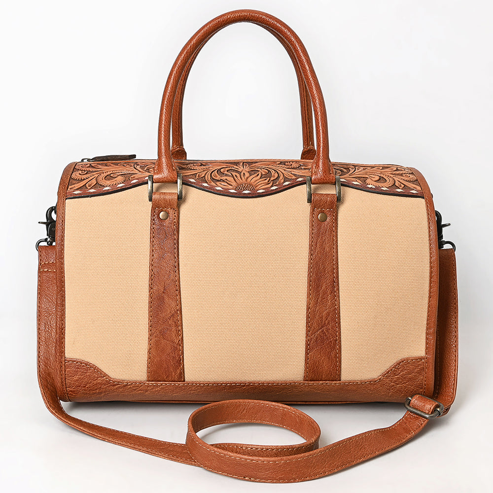 ADBG1697 Western Canvas Duffel Bag with Tooled Leather Accents