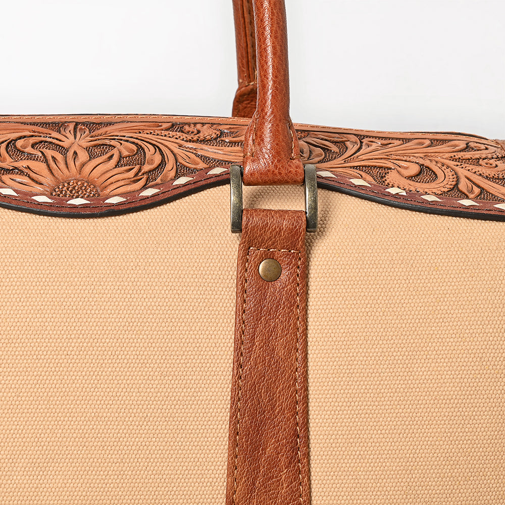 ADBG1697 Western Canvas Duffel Bag with Tooled Leather Accents