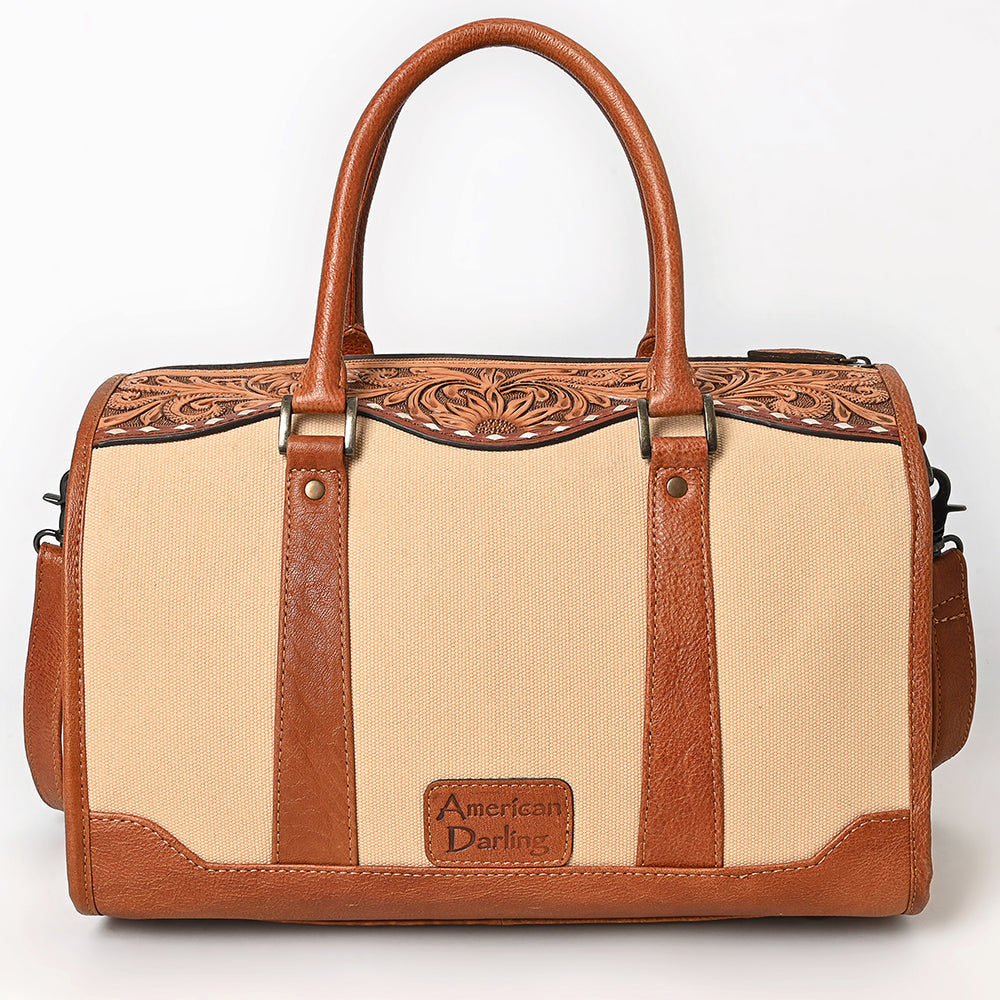 ADBG1697 Western Canvas Duffel Bag with Tooled Leather Accents
