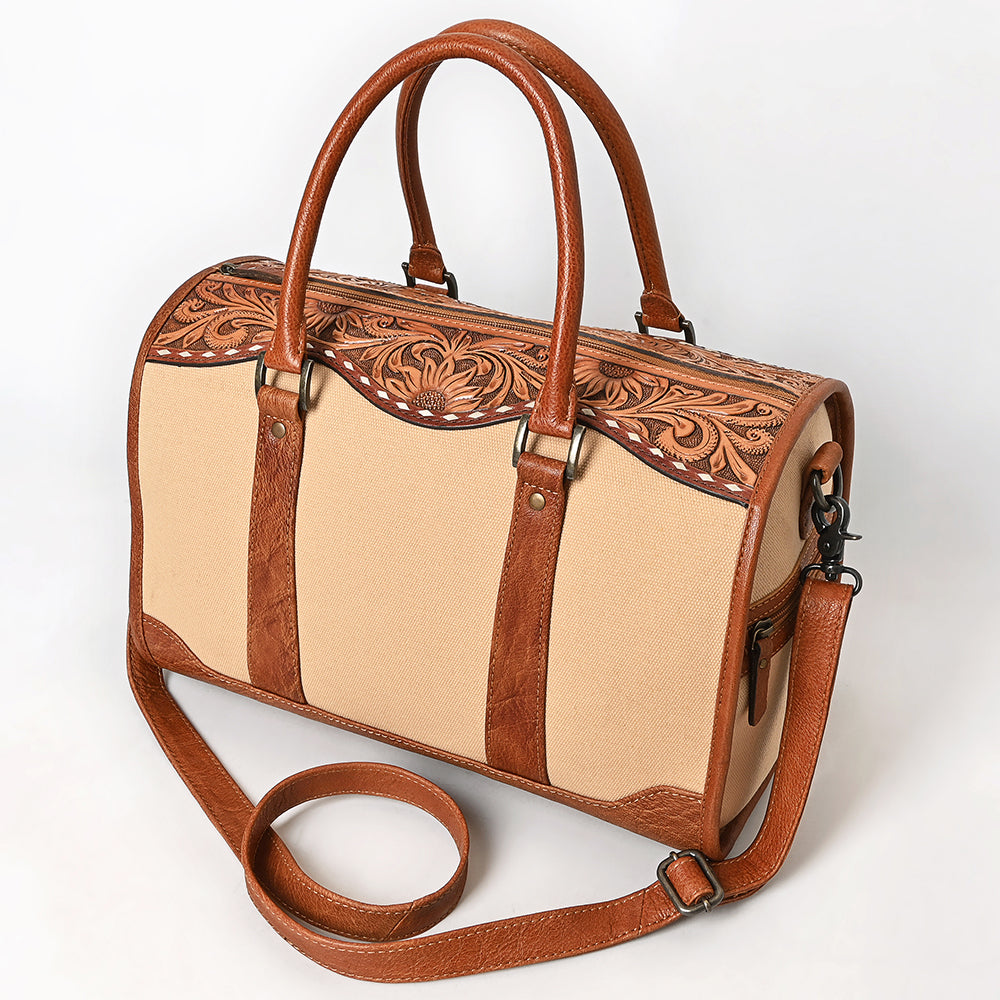 ADBG1697 Western Canvas Duffel Bag with Tooled Leather Accents