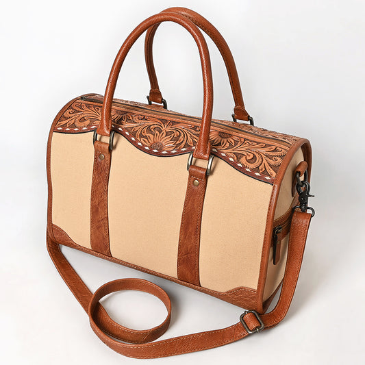 ADBG1697 Western Canvas Duffel Bag with Tooled Leather Accents