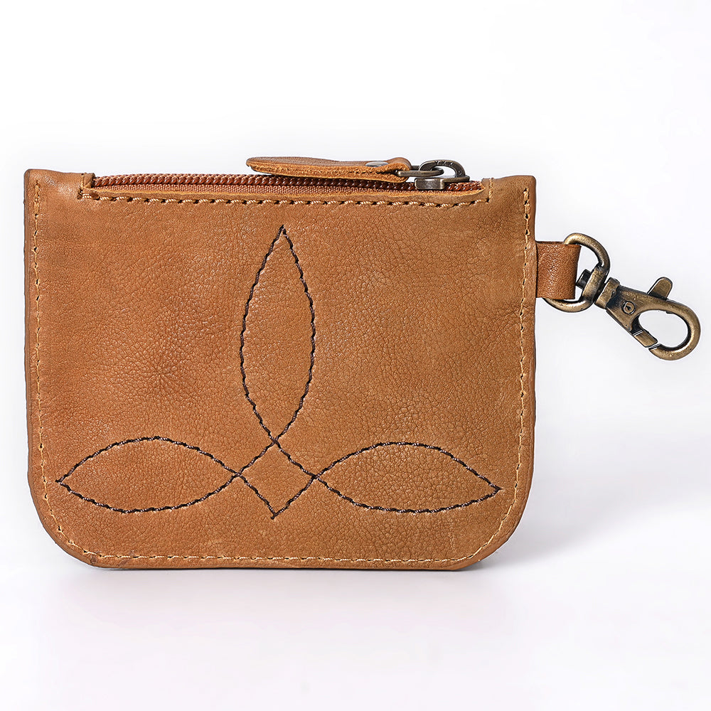 ADBGA663 Tooled Leather Coin Purse with Floral Design & Key Clip-Western Style