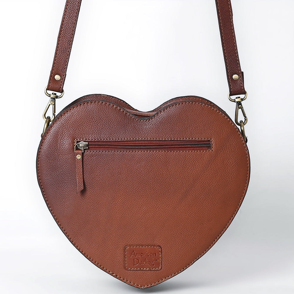 ADBGA744 Heart-Shaped Tooled Leather Crossbody Bag - Sunflower Floral Design with Western Stitch
