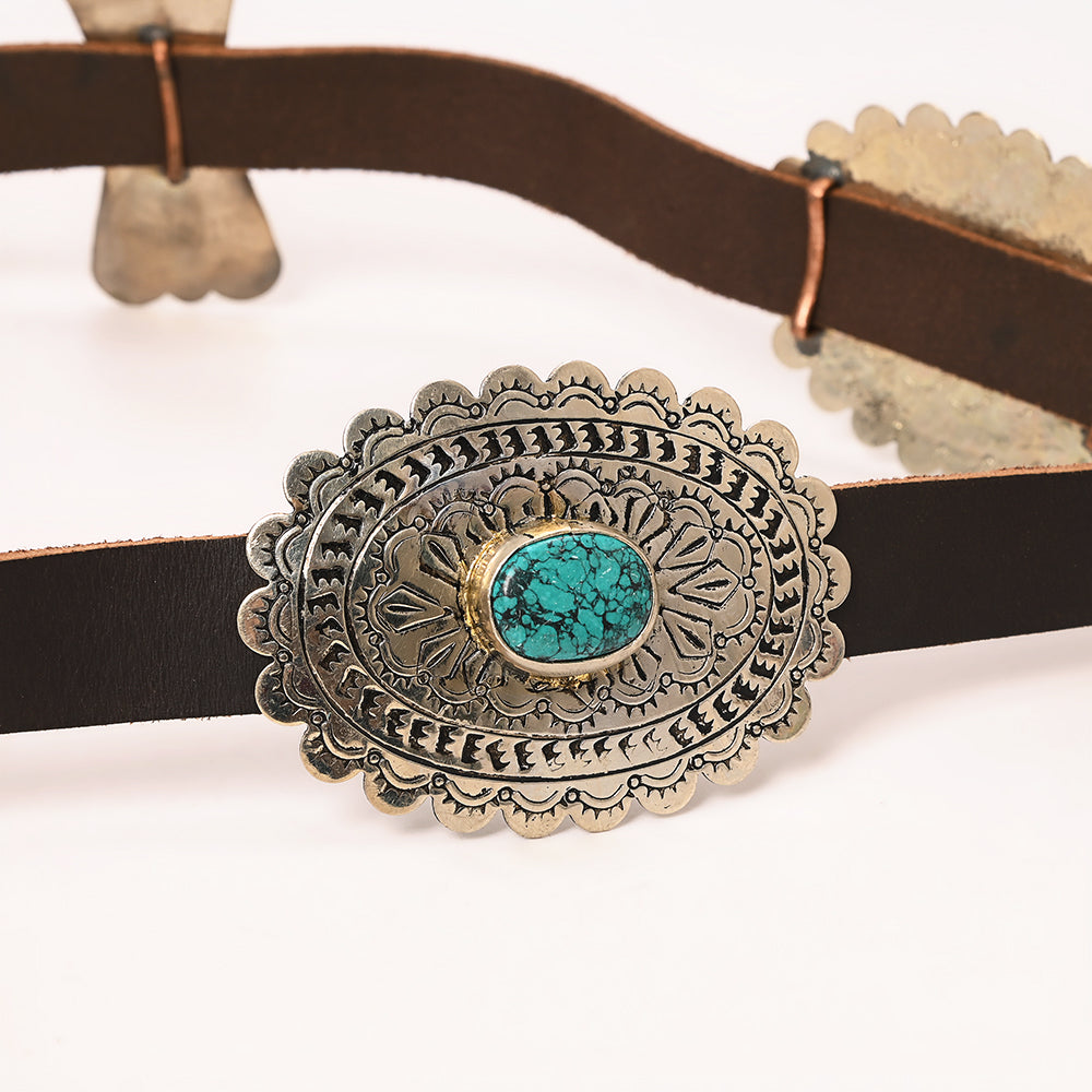 ADBLA107-51 Square Cut-Out Silver Concho Western Leather Belt