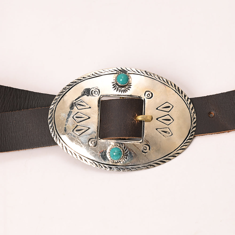 ADBLA107-51 Square Cut-Out Silver Concho Western Leather Belt