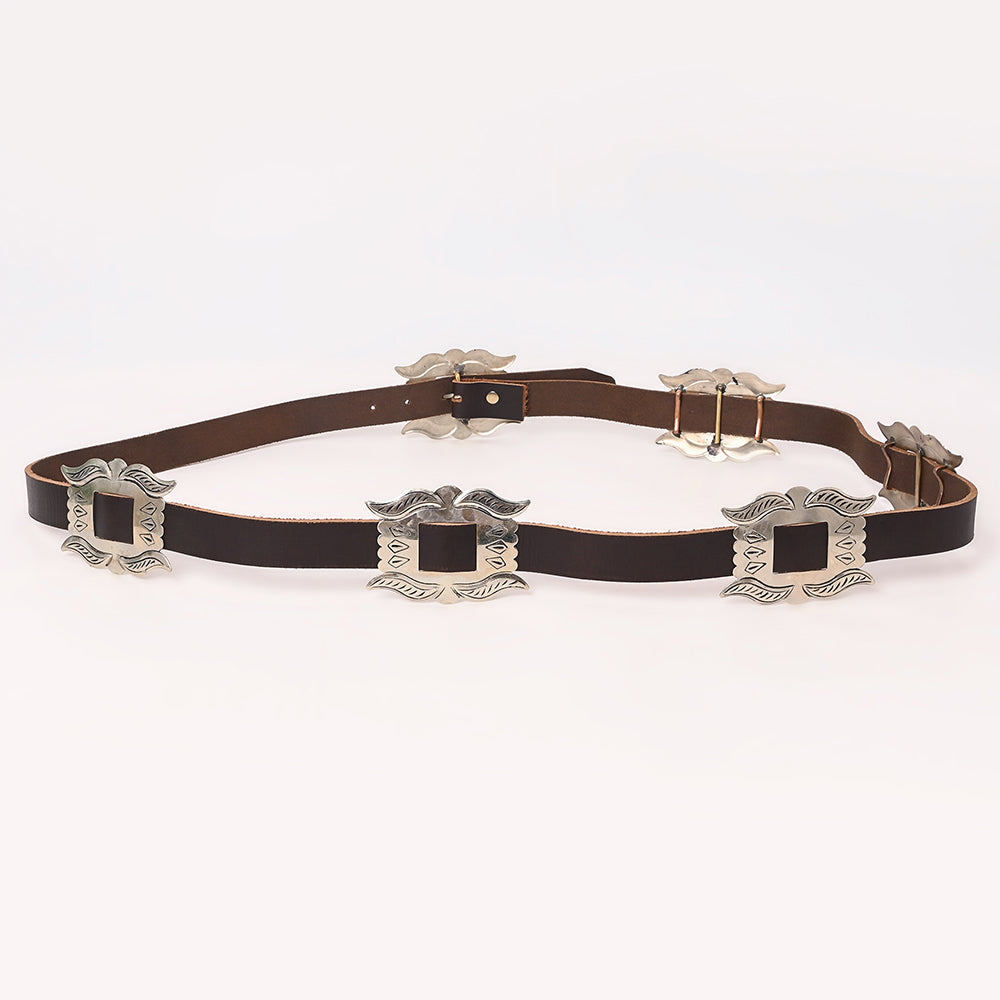 ADBLA108-51 Mixed Shape Turquoise Silver Concho Western Leather Belt