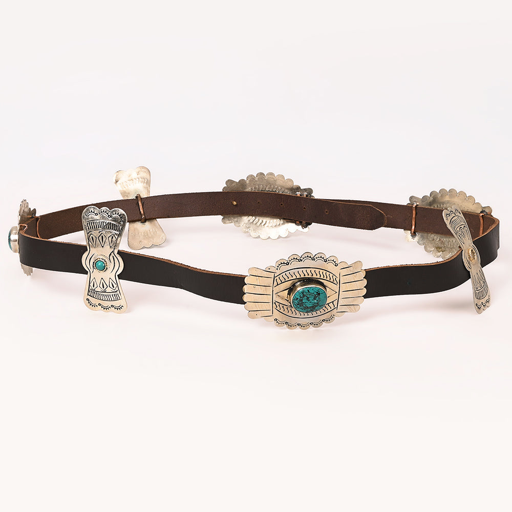 ADBLA109-51 Winged Turquoise Silver Concho Western Leather Belt