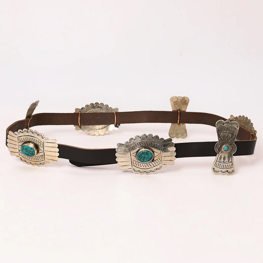 ADBLA109-51 Winged Turquoise Silver Concho Western Leather Belt