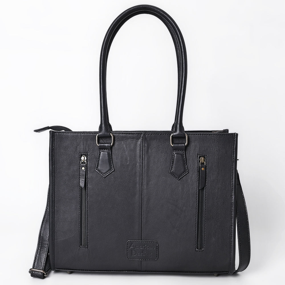 ADBG1703 Quilted Black Leather Western Tote Bag - Designer Embroidered Luxury Purse for Women