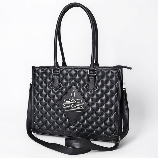 ADBG1703 Quilted Black Leather Western Tote Bag - Designer Embroidered Luxury Purse for Women