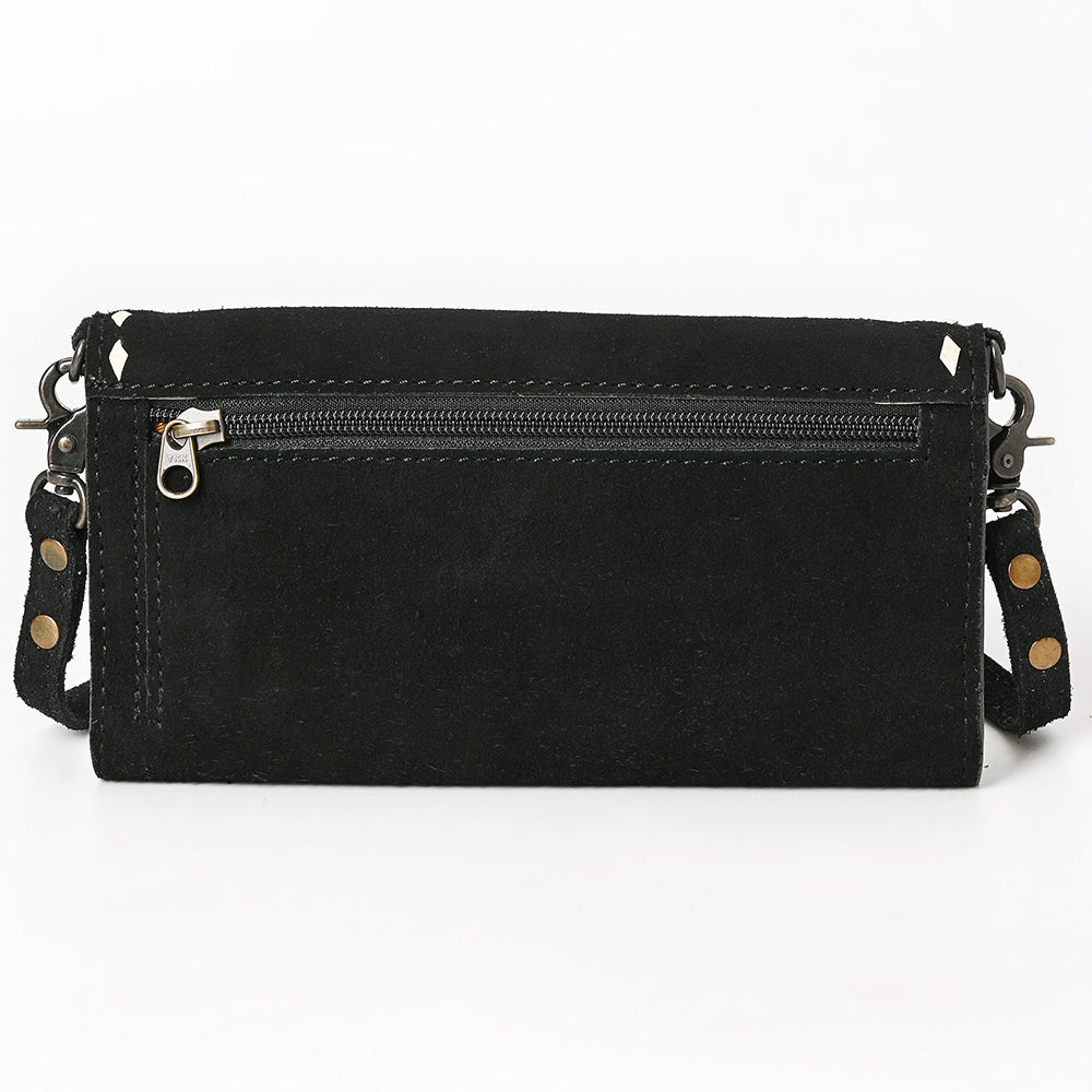 ADBG1712A Black Genuine suede Wallet Bag with White Hand-Stitched Western Design