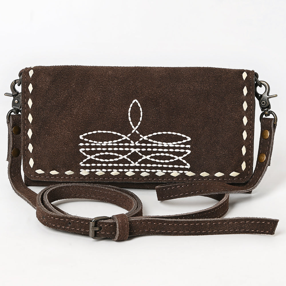 ADBG1712 Genuine Leather Wallet Bag with White Western Stitching & Adjustable Strap