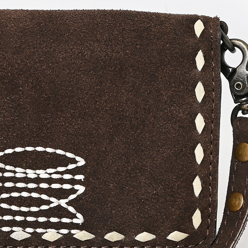 ADBG1712 Genuine Leather Wallet Bag with White Western Stitching & Adjustable Strap