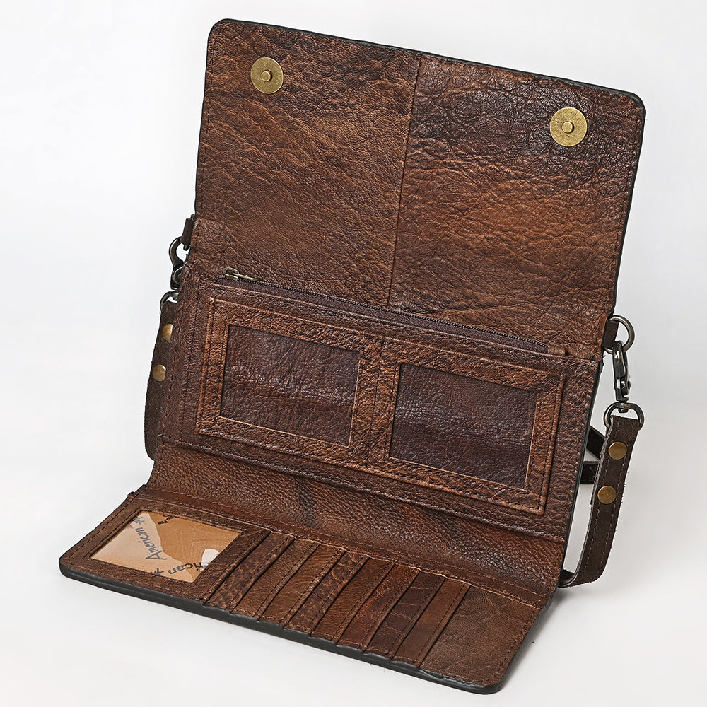 ADBG1712 Genuine Leather Wallet Bag with White Western Stitching & Adjustable Strap