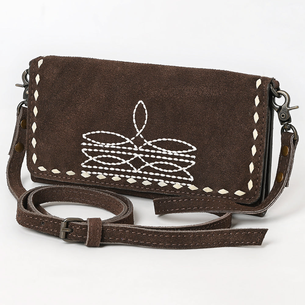 ADBG1712 Genuine Leather Wallet Bag with White Western Stitching & Adjustable Strap