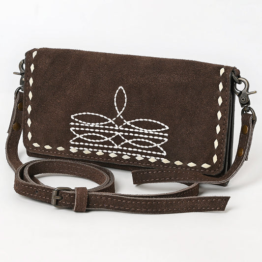ADBG1712 Genuine Leather Wallet Bag with White Western Stitching & Adjustable Strap