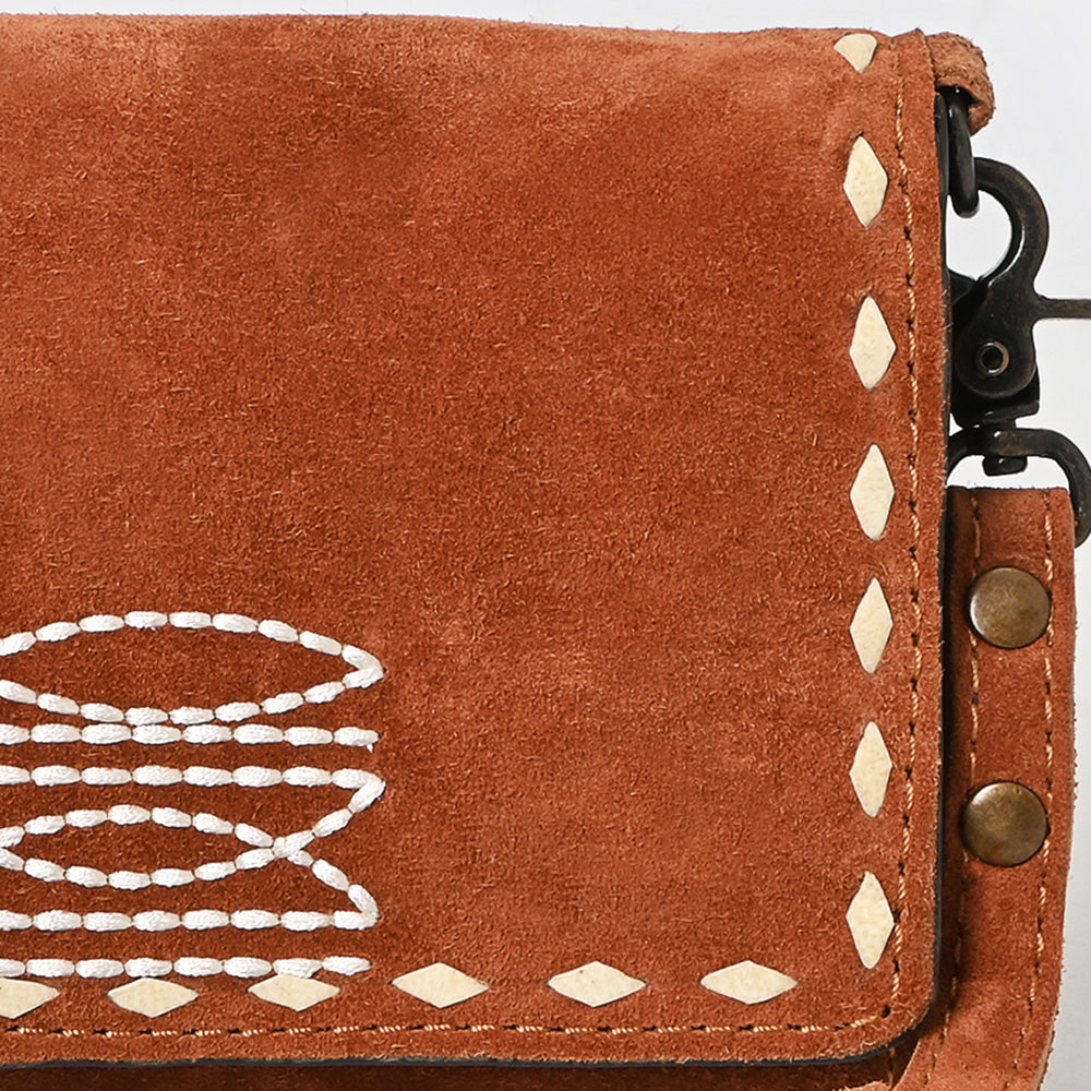 ADBG1712 Genuine Leather Wallet Bag with White Western Stitching & Adjustable Strap