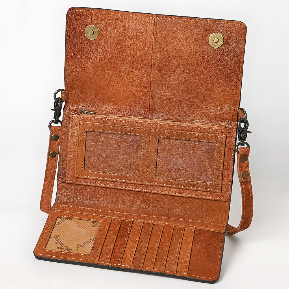 ADBG1712 Genuine Leather Wallet Bag with White Western Stitching & Adjustable Strap