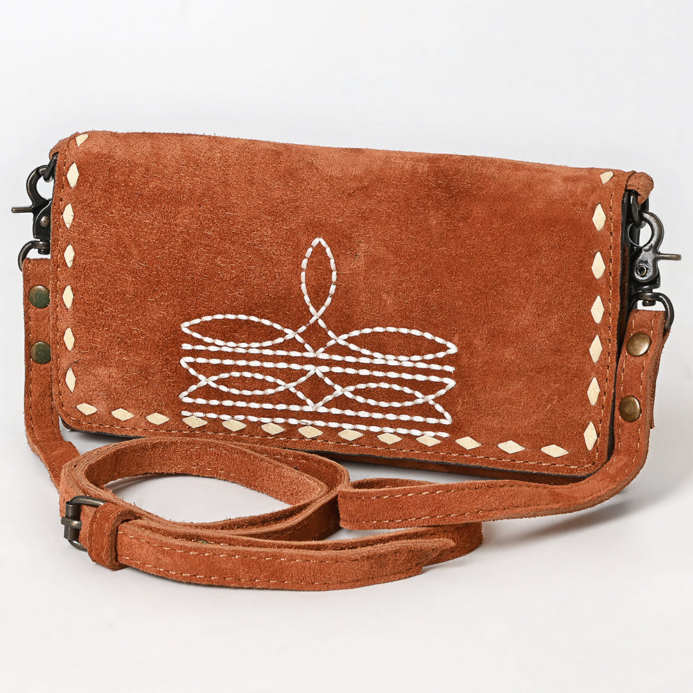 ADBG1712 Genuine Leather Wallet Bag with White Western Stitching & Adjustable Strap