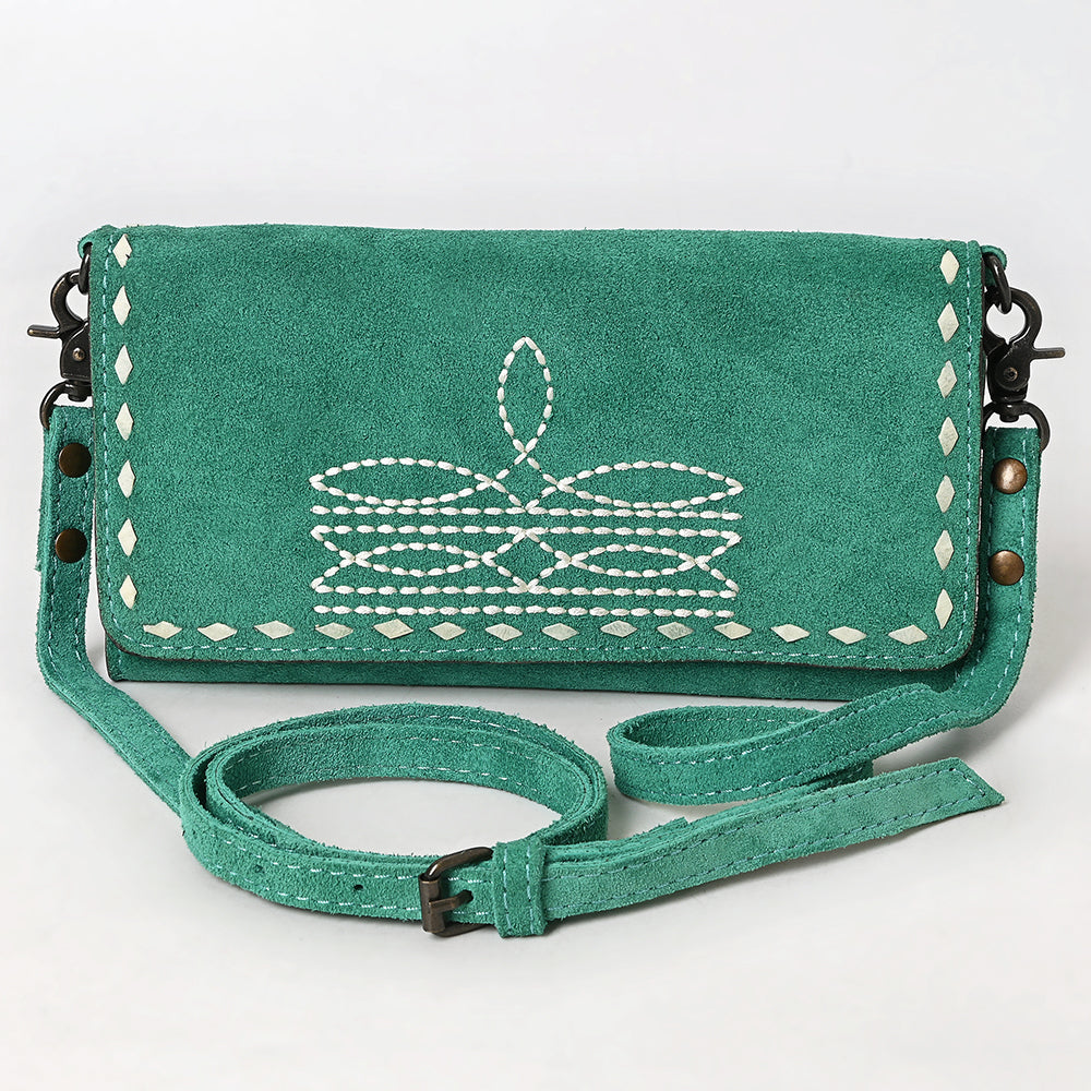 ADBG1712 Genuine Leather Wallet Bag with White Western Stitching & Adjustable Strap