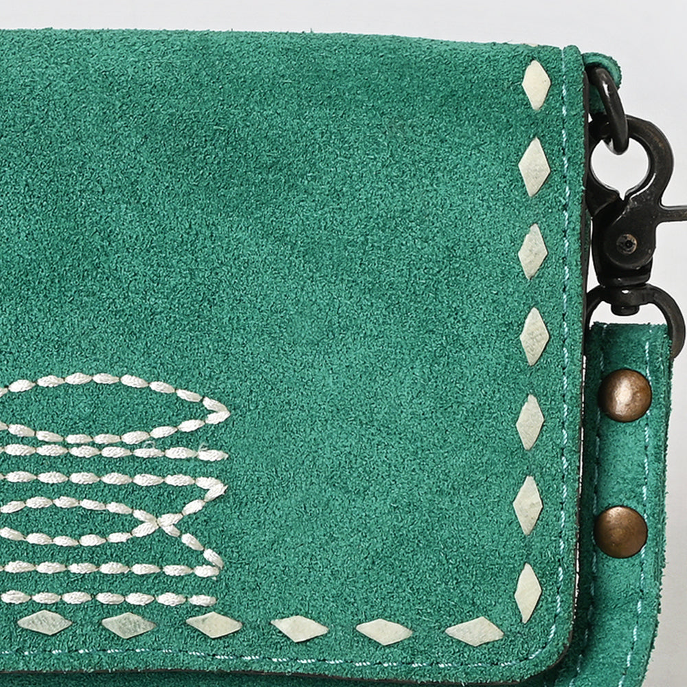 ADBG1712 Genuine Leather Wallet Bag with White Western Stitching & Adjustable Strap