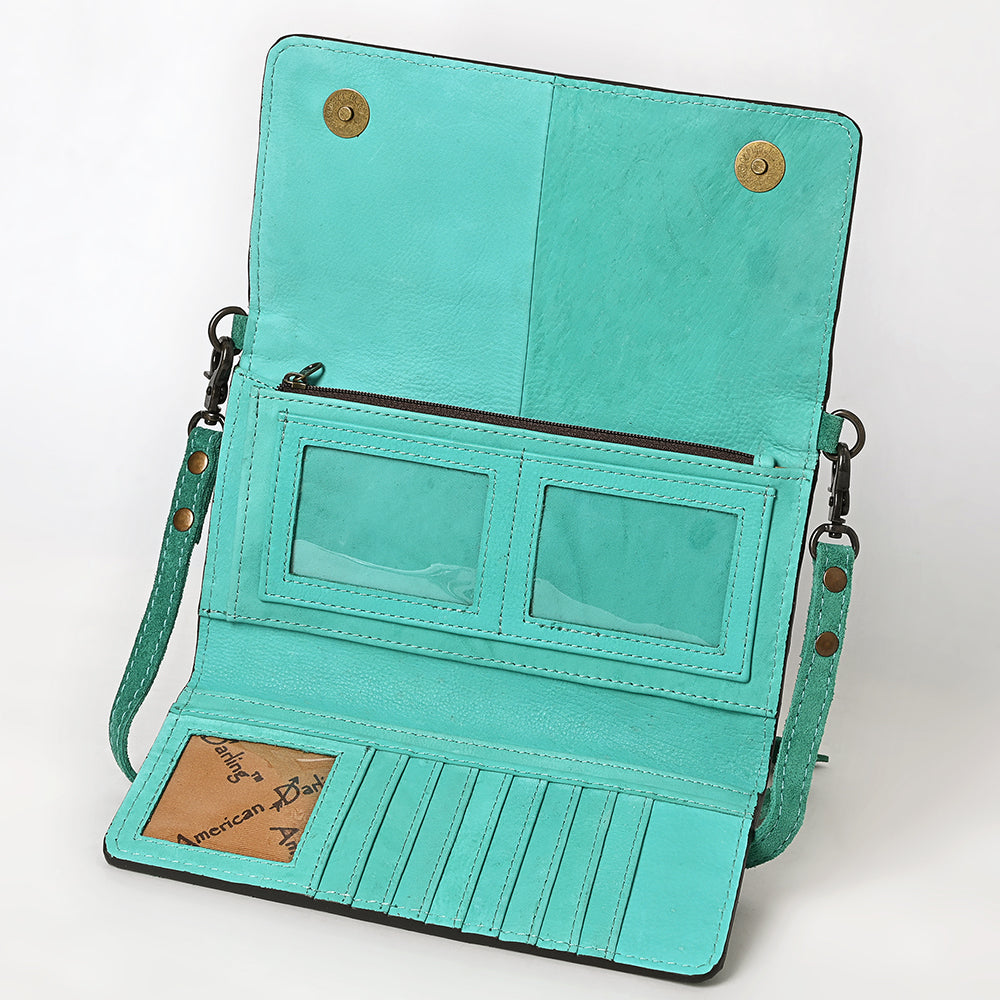 ADBG1712 Genuine Leather Wallet Bag with White Western Stitching & Adjustable Strap