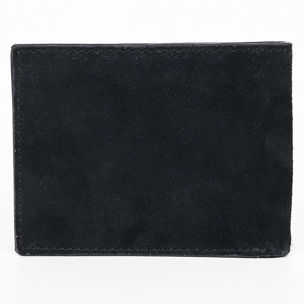 ADBGZ919A Black Genuine suede Leather Bifold Wallet with White Embroidered Stitch Detail