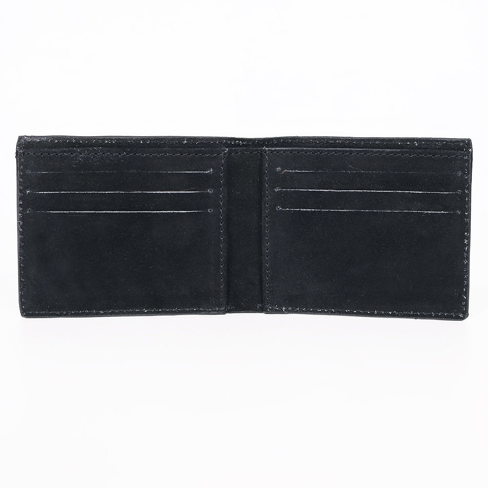 ADBGZ919A Black Genuine suede Leather Bifold Wallet with White Embroidered Stitch Detail