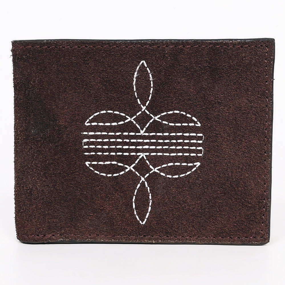 ADBGZ919 Genuine suede Leather Bifold Wallet with White Embroidered Stitch Detail