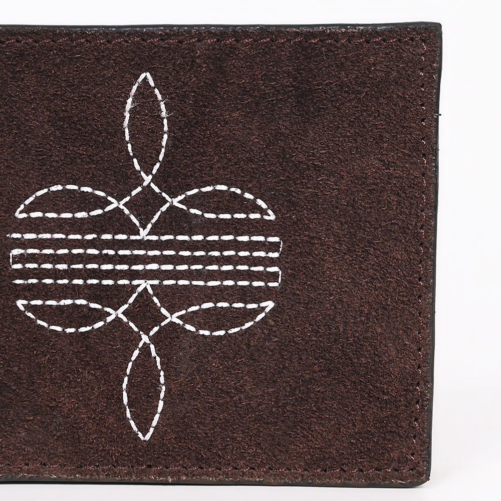 ADBGZ919 Genuine suede Leather Bifold Wallet with White Embroidered Stitch Detail