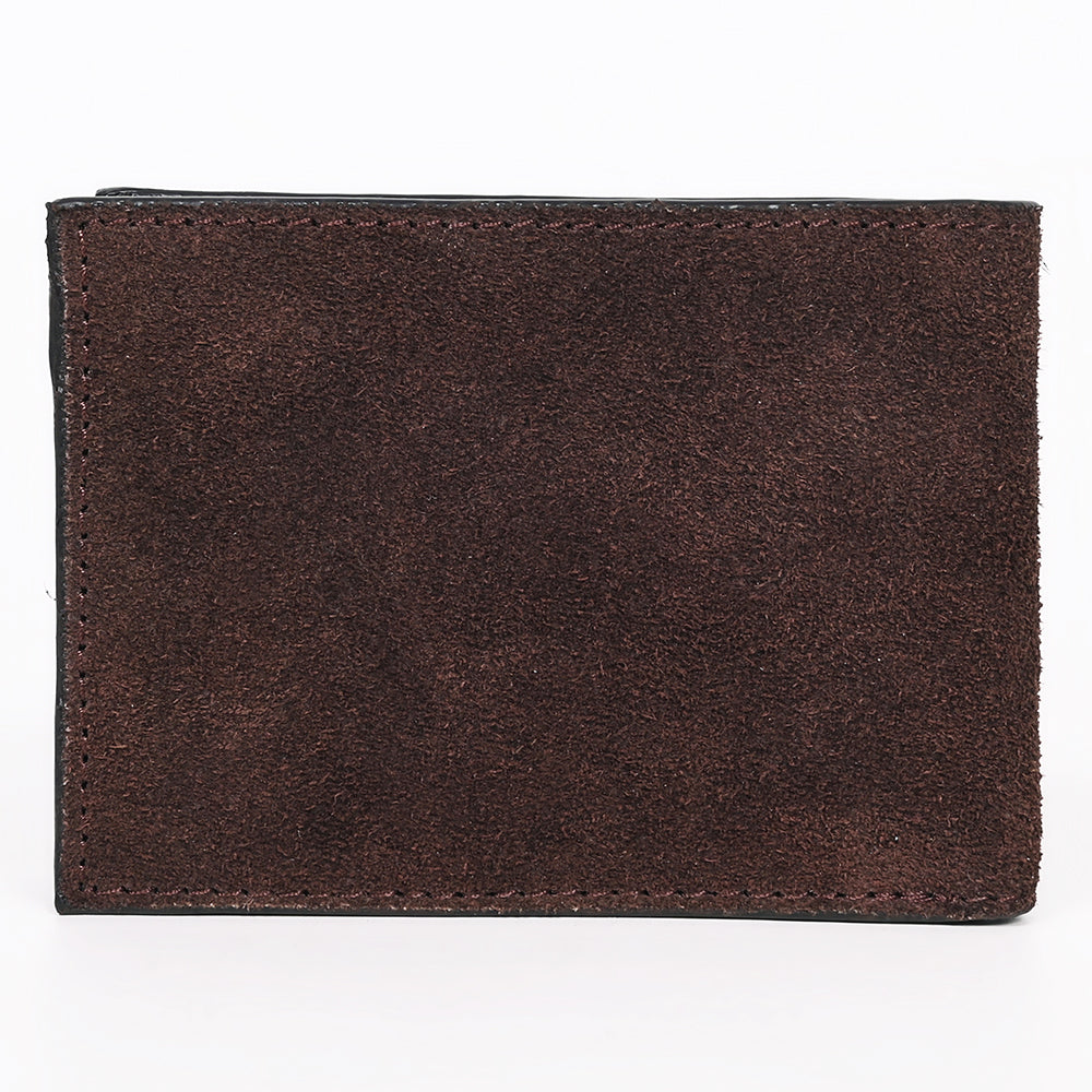 ADBGZ919 Genuine suede Leather Bifold Wallet with White Embroidered Stitch Detail