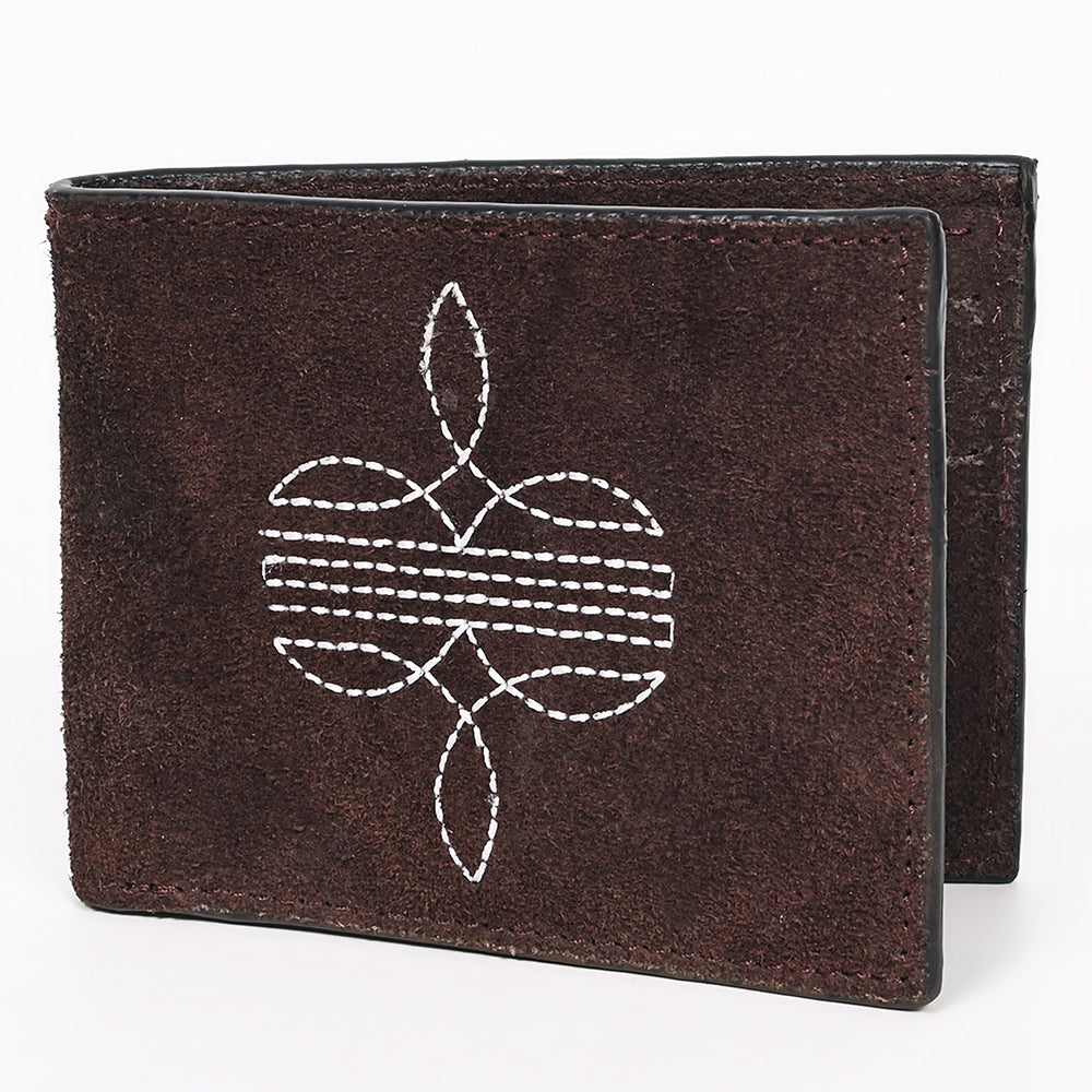 ADBGZ919 Genuine suede Leather Bifold Wallet with White Embroidered Stitch Detail