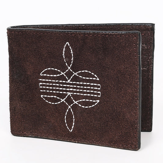 ADBGZ919 Genuine suede Leather Bifold Wallet with White Embroidered Stitch Detail