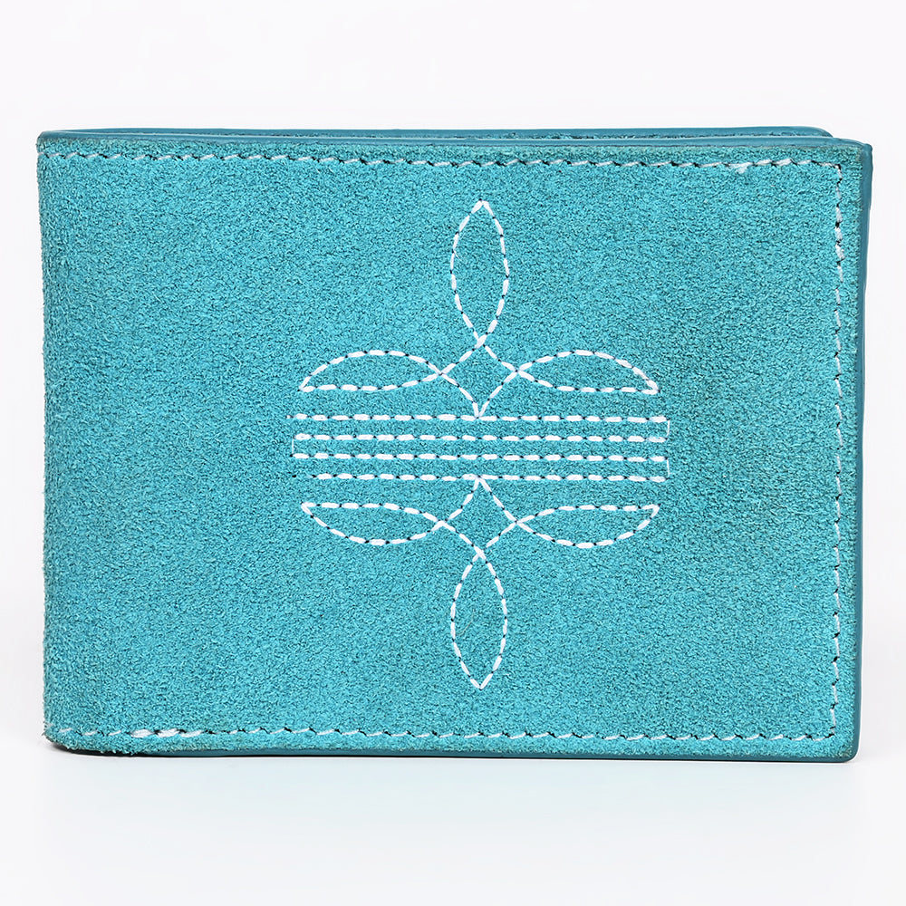 ADBGZ919 Genuine suede Leather Bifold Wallet with White Embroidered Stitch Detail