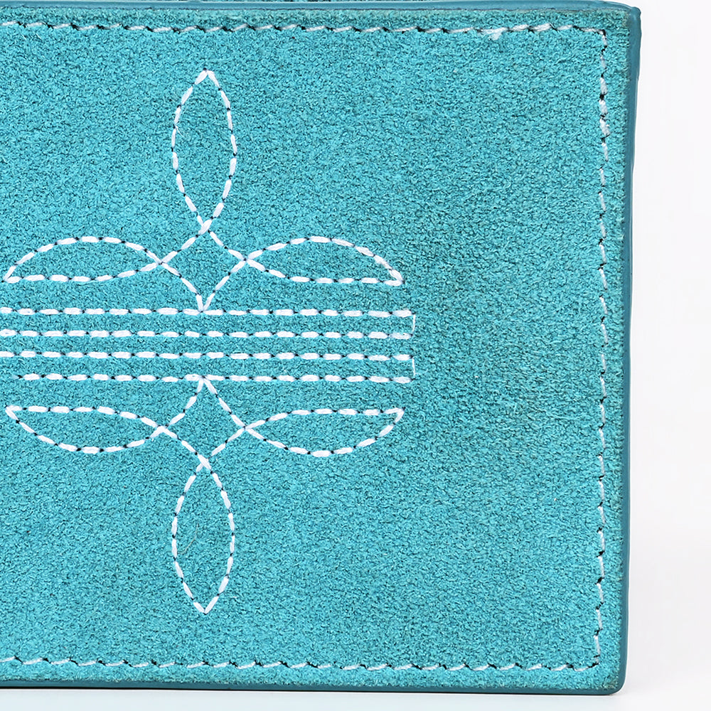 ADBGZ919 Genuine suede Leather Bifold Wallet with White Embroidered Stitch Detail