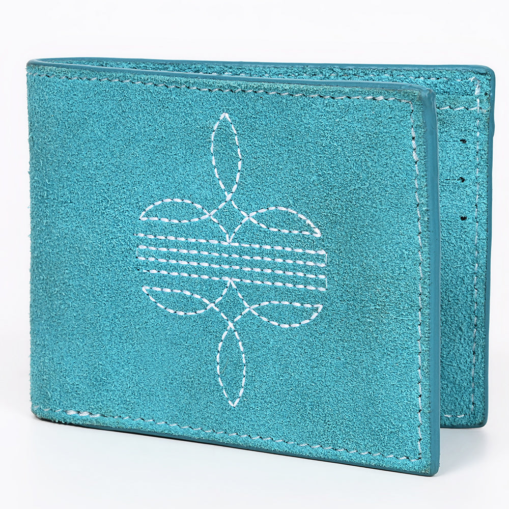 ADBGZ919 Genuine suede Leather Bifold Wallet with White Embroidered Stitch Detail