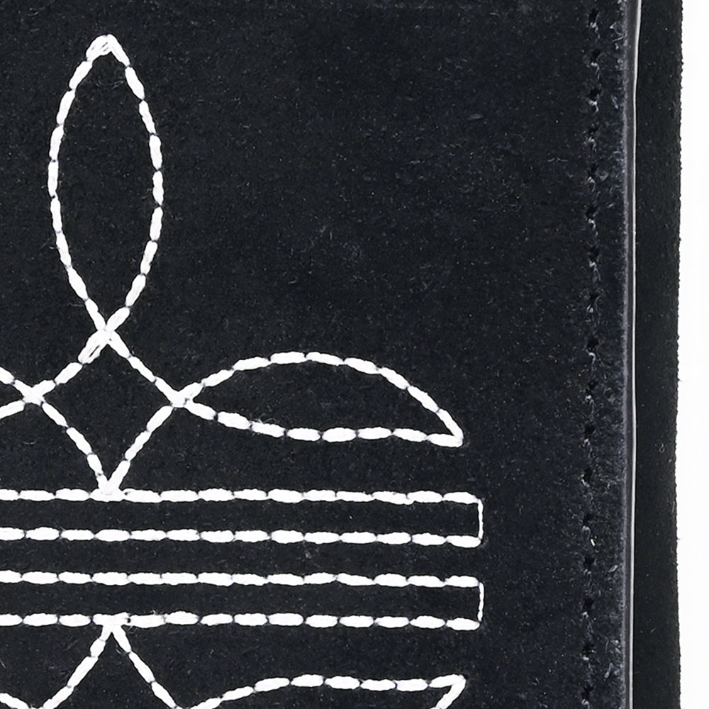 ADBGZ920A Black Genuine suede Leather Trifold Wallet with White Embroidered Stitch Detail
