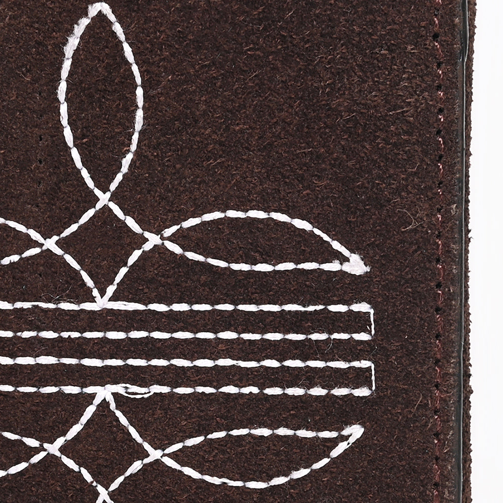 ADBGZ920 Genuine suede Leather Trifold Wallet with White Western Stitch Embroidery