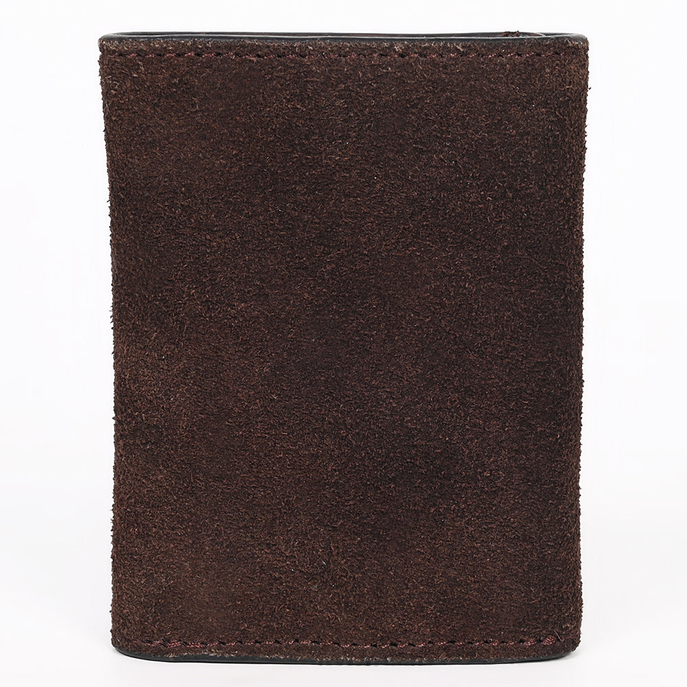 ADBGZ920 Genuine suede Leather Trifold Wallet with White Western Stitch Embroidery