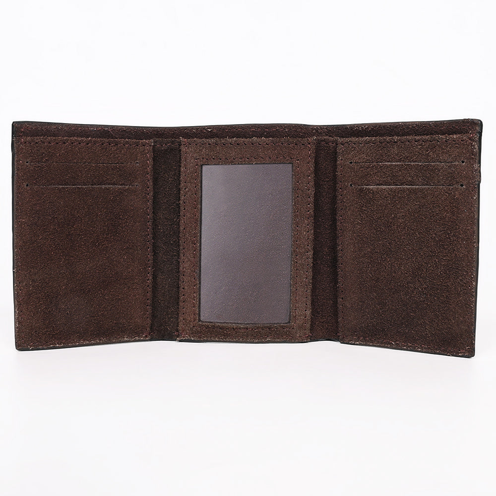 ADBGZ920 Genuine suede Leather Trifold Wallet with White Western Stitch Embroidery