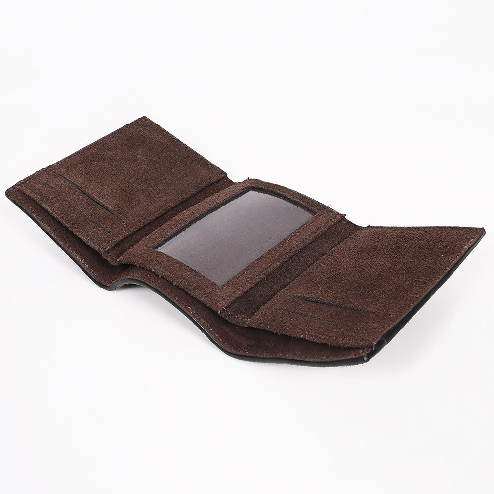 ADBGZ920 Genuine suede Leather Trifold Wallet with White Western Stitch Embroidery