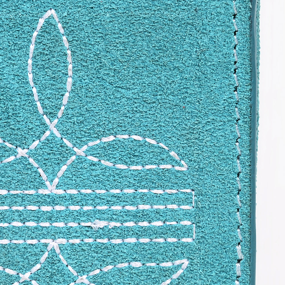 ADBGZ920 Genuine suede Leather Trifold Wallet with White Western Stitch Embroidery