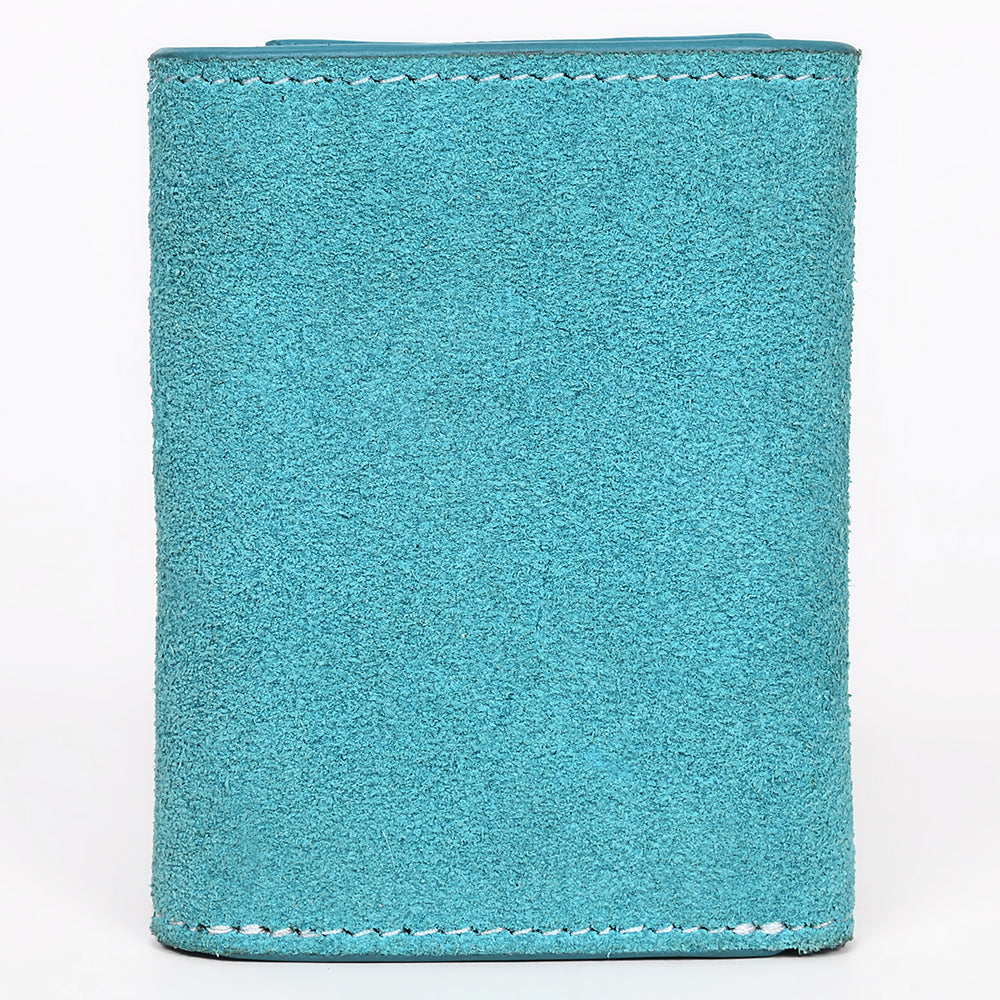 ADBGZ920 Genuine suede Leather Trifold Wallet with White Western Stitch Embroidery