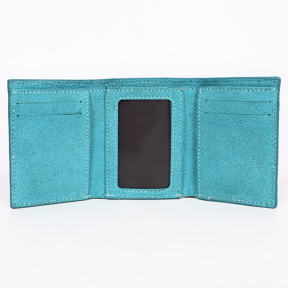 ADBGZ920 Genuine suede Leather Trifold Wallet with White Western Stitch Embroidery