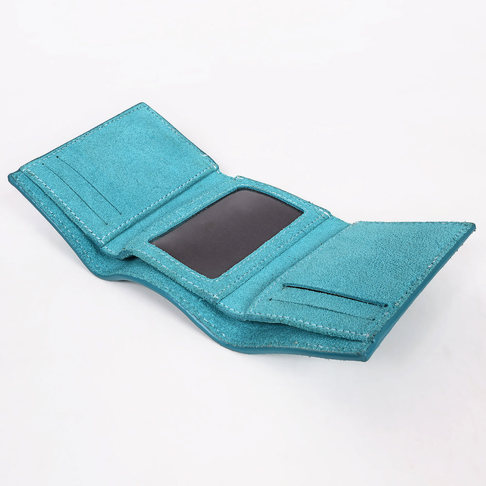 ADBGZ920 Genuine suede Leather Trifold Wallet with White Western Stitch Embroidery