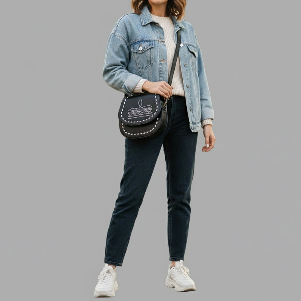 ADBGM592 Western Stitch Leather Crossbody - Cowgirl Saddle Purse