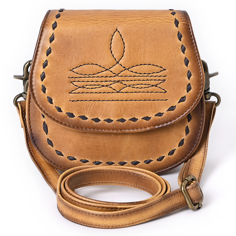 ADBGM592 Western Stitch Leather Crossbody - Cowgirl Saddle Purse