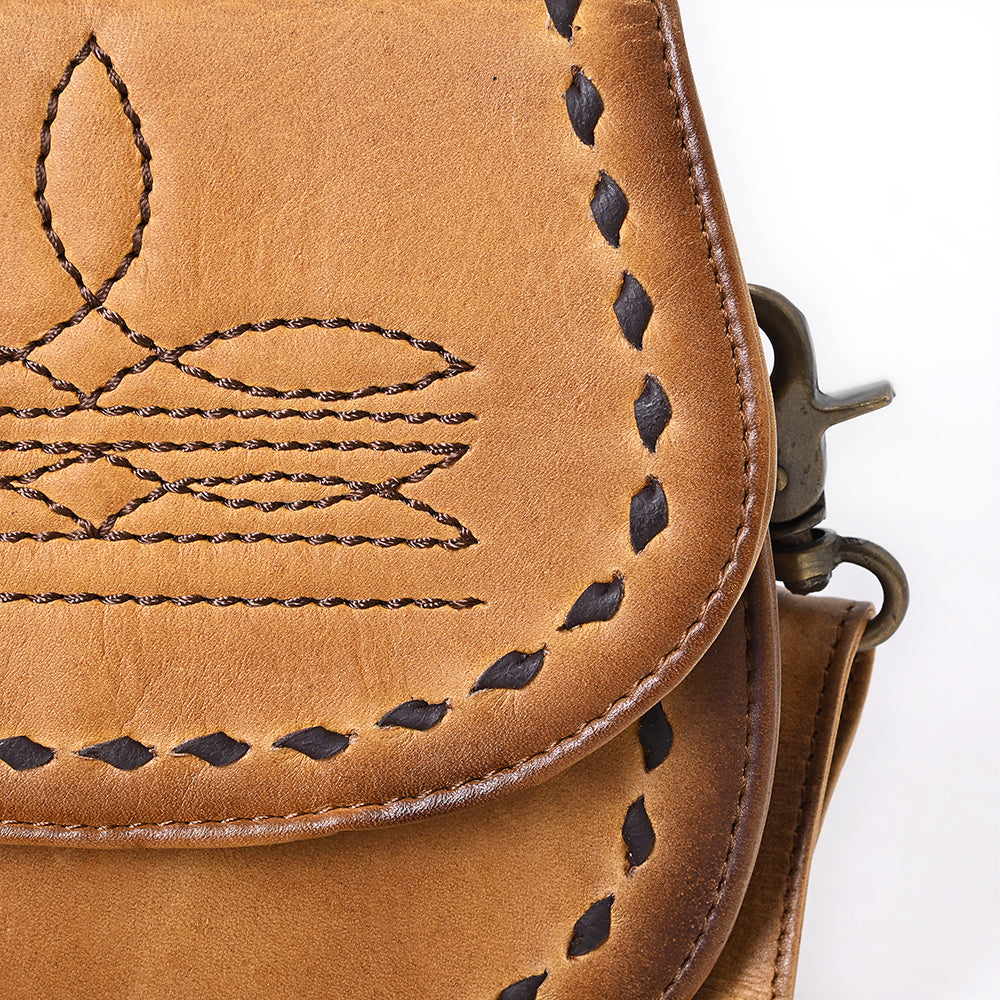ADBGM592 Western Stitch Leather Crossbody - Cowgirl Saddle Purse