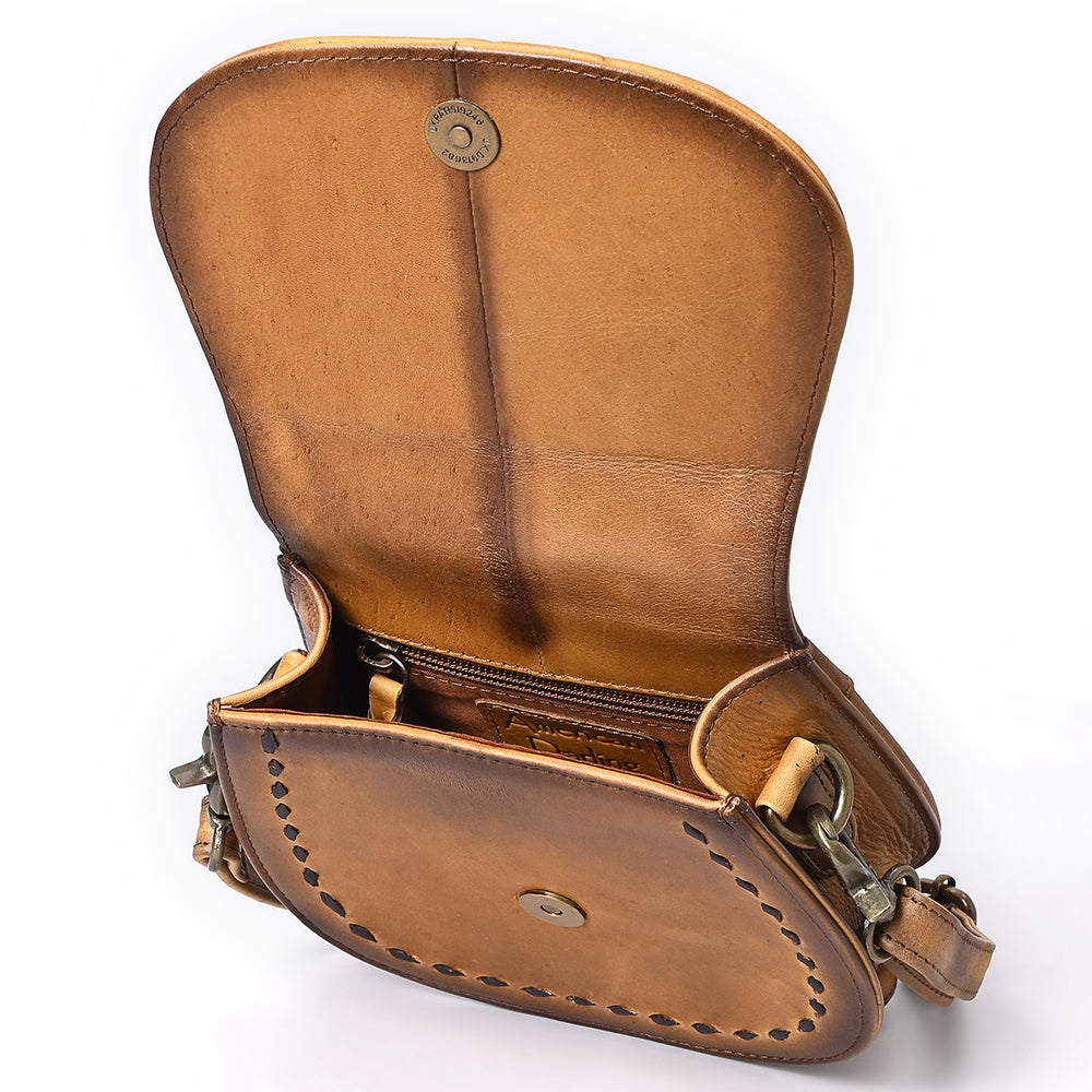 ADBGM592 Western Stitch Leather Crossbody - Cowgirl Saddle Purse