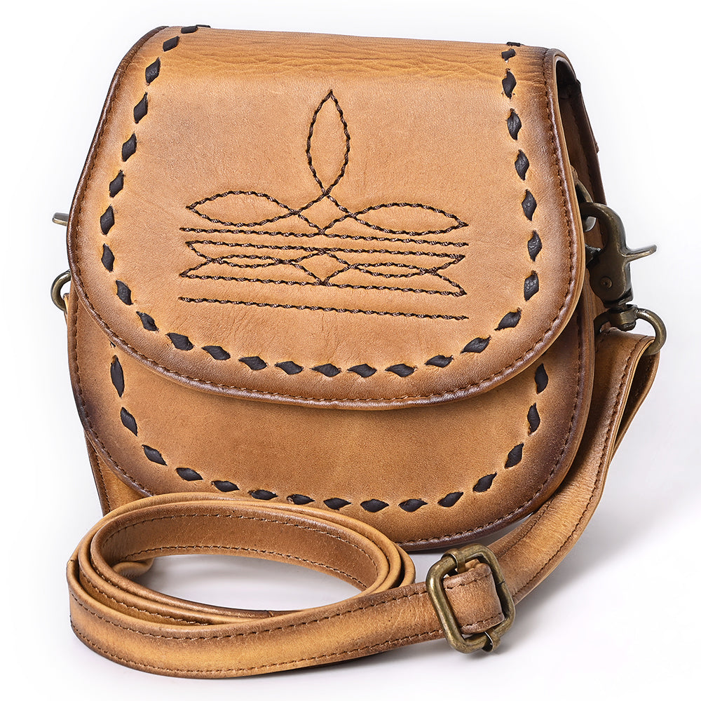 ADBGM592 Western Stitch Leather Crossbody - Cowgirl Saddle Purse